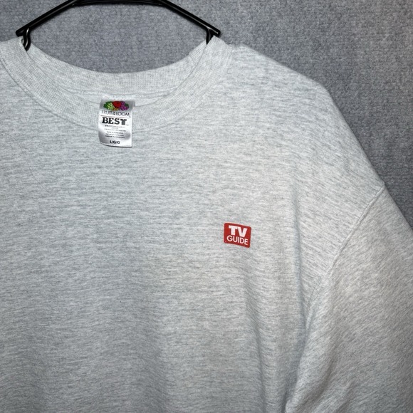 Vintage Late 1990s TV Guide Channel Graphic Light Heather Gray Sweater Men's LRG - Picture 1 of 5